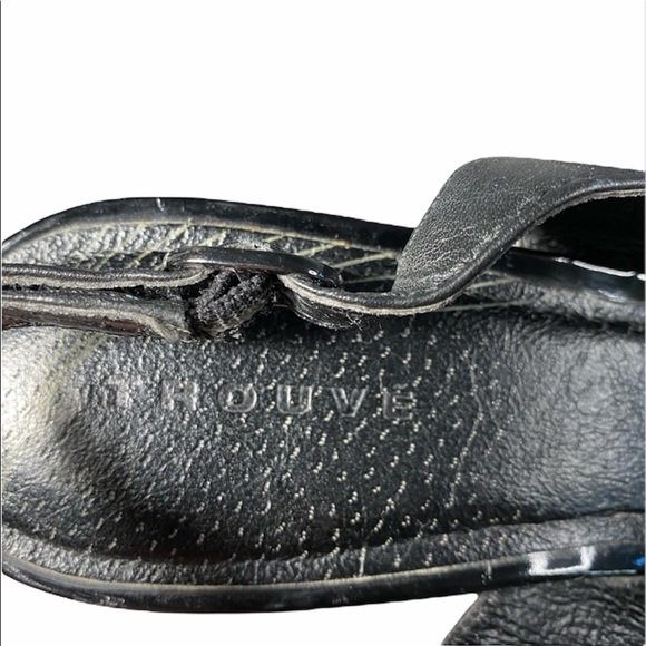 Trouve black leather platform sling back peep toe heels size 8.5 - Picture 7 of 9